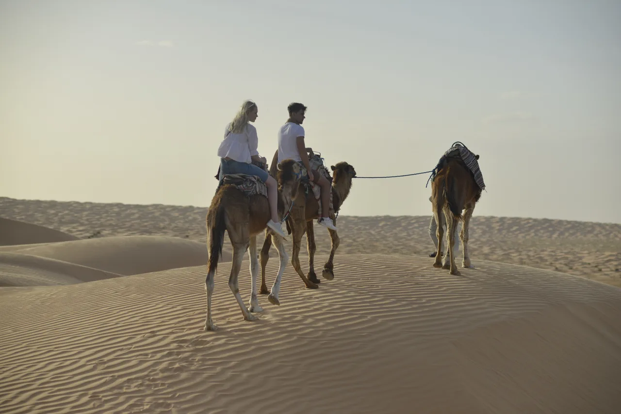 Sahara desert sunset in southern Tunisia